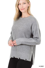 Load image into Gallery viewer, Distressed Round Neck Waffle Knit
